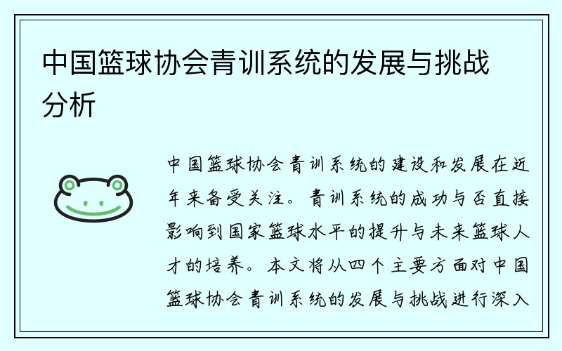 中国篮球协会青训系统的发展与挑战分析