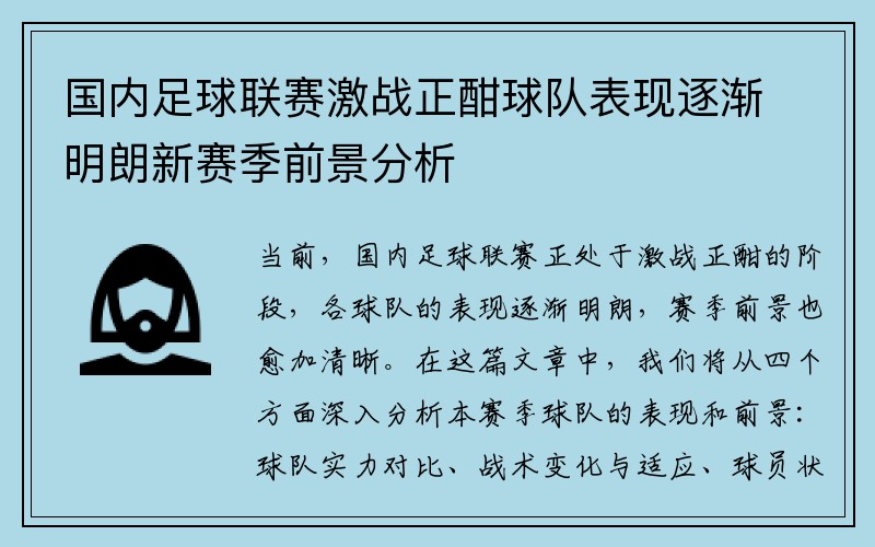 国内足球联赛激战正酣球队表现逐渐明朗新赛季前景分析