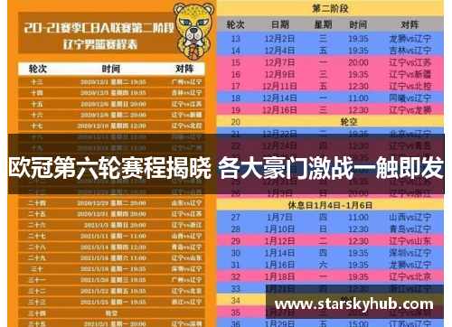 欧冠第六轮赛程揭晓 各大豪门激战一触即发